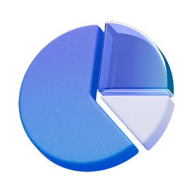 Blue 3D pie chart with three segments, largest section in gradient blue, on white background
